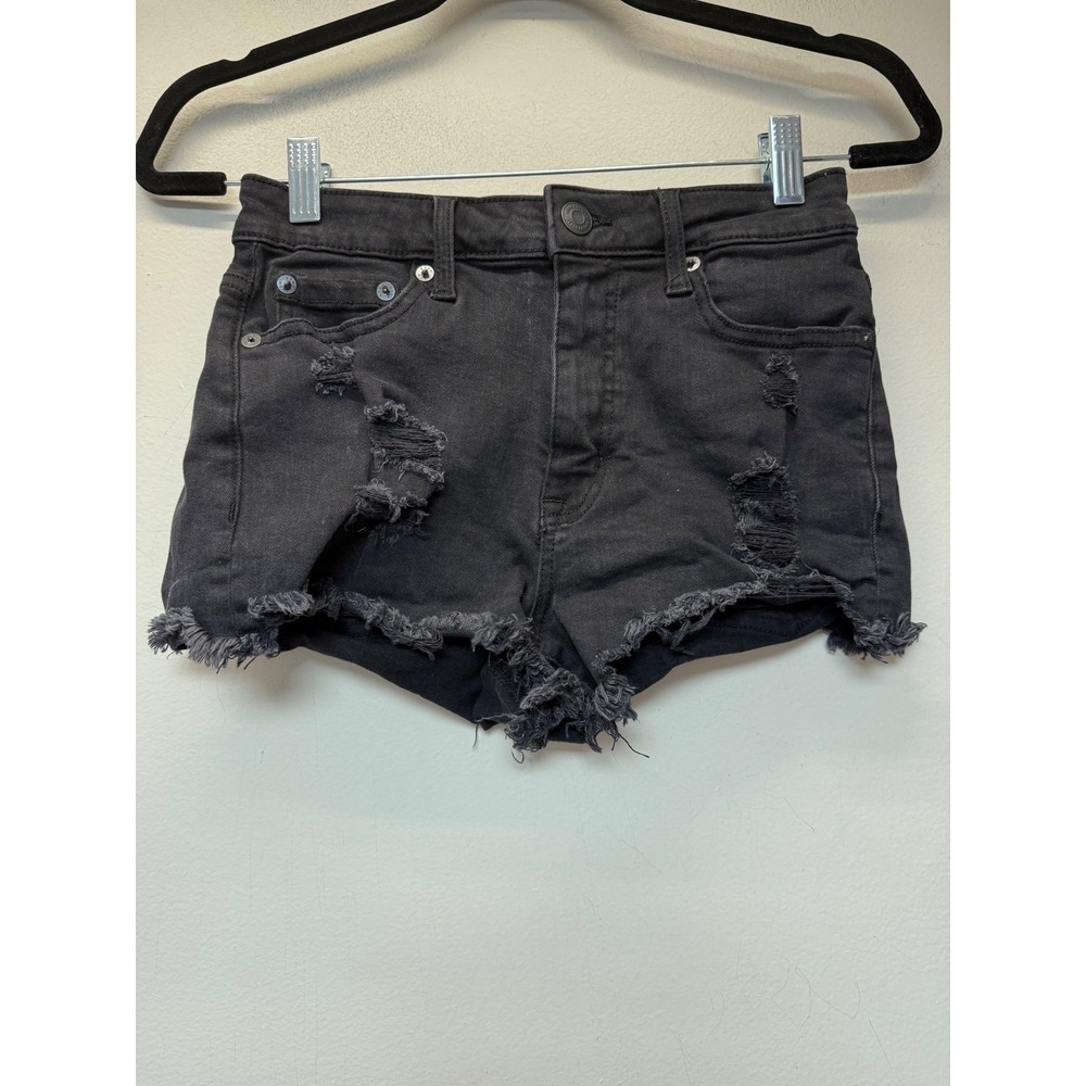 Aeropostale Denim Shorts Womens 2 Black Excellent High Rise Shorty Distressed‎
